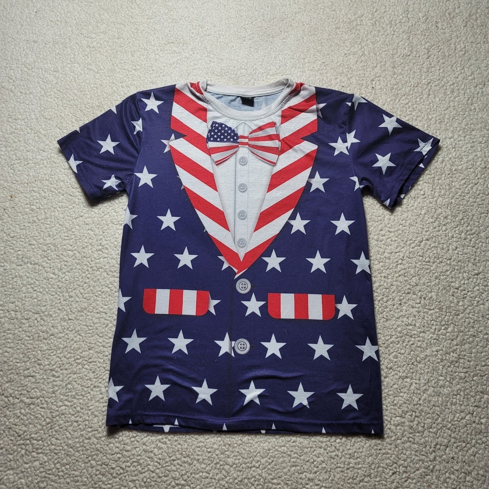 Funny World American Flag Tuxedo T-Shirt Mens Large USA Patriotic Costume Tee